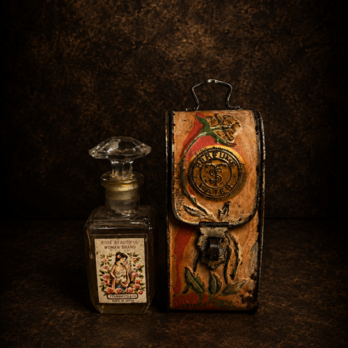 Rare Antique French Perfume Bottle with Original Hand-Painted Metal Case (Made in France | 100+ Years Old)