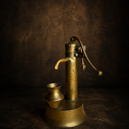 Rare Miniature Brass Hand Water Pump with Vessel