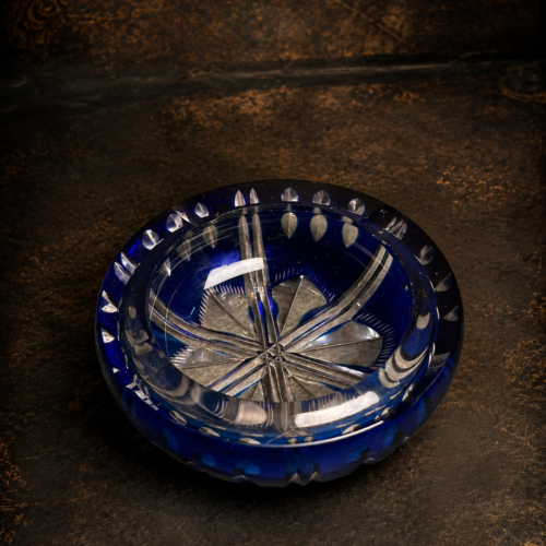 Vintage Cobalt Blue Cut Crystal Ashtray