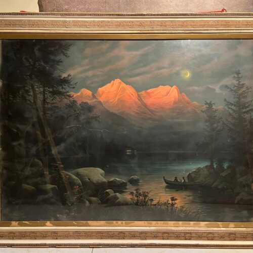 Antique European Moonlit Alpine Landscape Chromolithograph (Circa 1910–1920)