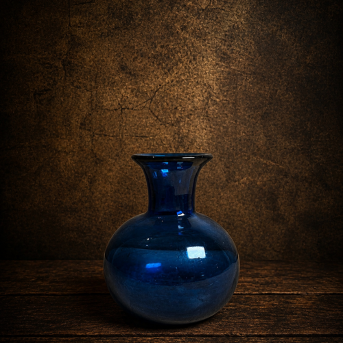 Vintage Cobalt Blue Hand-Blown Glass Vase | Antique Decorative Art Glass Flower Vase