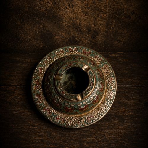 Vintage brass beautiful carved with meena work ash tray