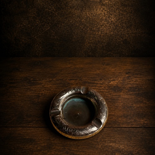 Vintage Hand Engraved Brass Ashtray – 4 Rest Round Ashtray