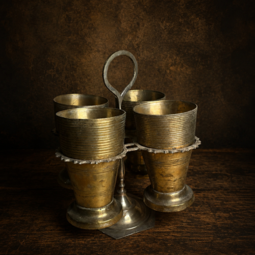 Vintage Brass 4 Glass Holder Set | Antique Brass Tumbler Stand
