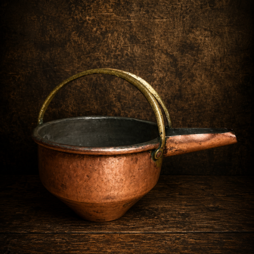 Vintage Hand-Hammered Copper rasavali (basket) with Brass Handle | Antique Copper Pan | Traditional Kitchen Collectible