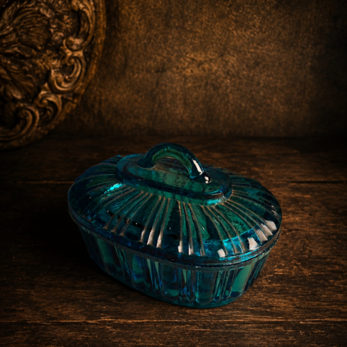 Vintage Blue Glass Soap Box with Original Lid | Antique Bathroom Collectible