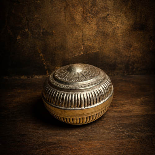 Vintage Hand-Carved Brass Storage Box with Lid