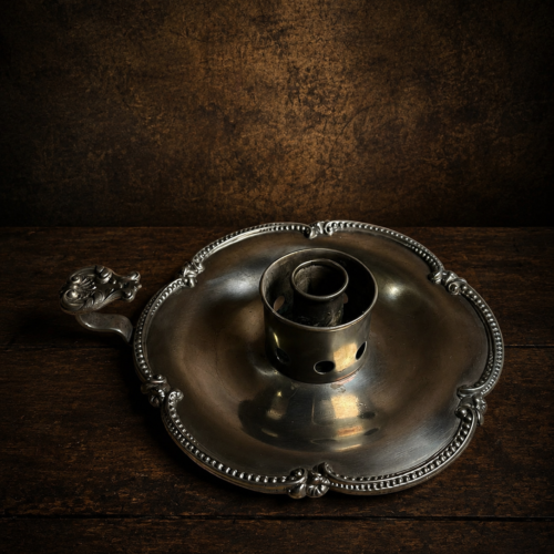 Vintage Silver Polished Chamberstick Candle Holder | Antique Handheld Candle Stand