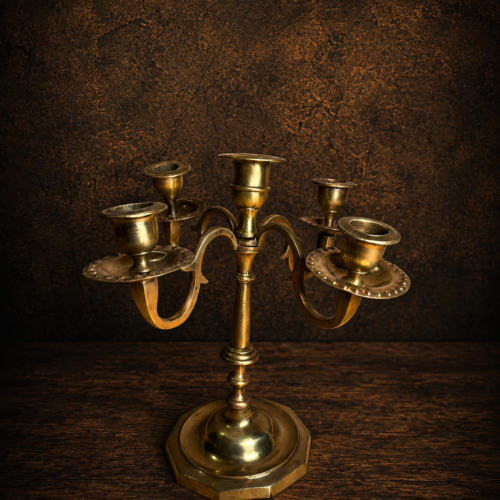 Vintage Solid Brass Five-Arm Candelabra Candle Holder
