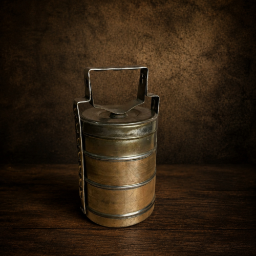 Vintage 3-Tier Metal Tiffin Carrier | Original Lunch Box with Handle