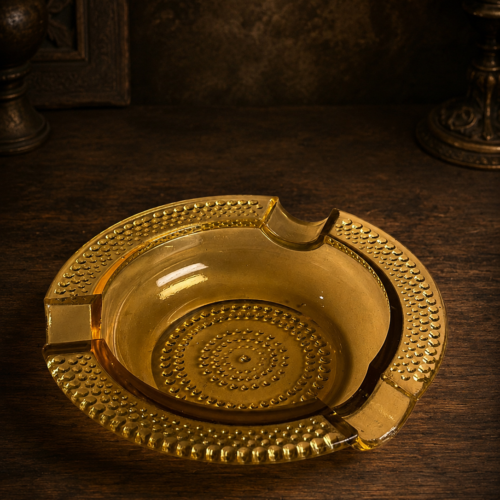 Vintage Amber Glass Ashtray | Mid-Century Decorative Smoking Ashtray