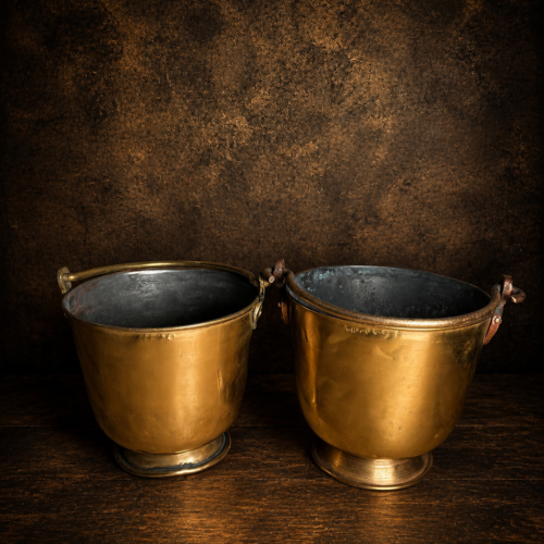 Vintage Handcrafted Brass Ice Buckets – Set of 2