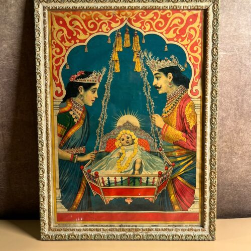 Rare Antique Shri Ram Janma Oleograph – Ravi Varma Press, Malavli | Registered No. 513 | Early 20th Century