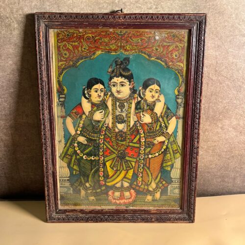 Vintage Devotional Oleograph Print with Central Deity and Attendant Figures – 10 x 14 Inches