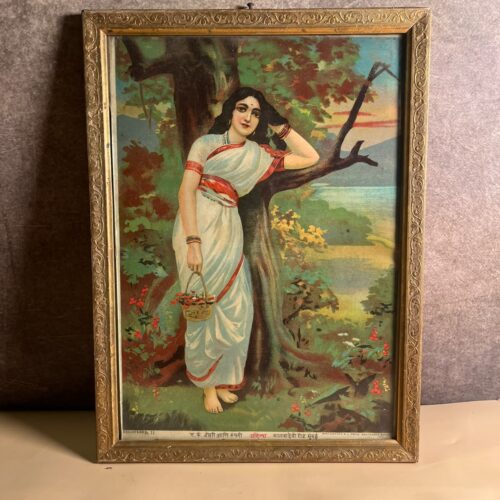 Antique most rare  Ravi varma   Press Oleograph – Ahilya (Ahalya) | Original Vintage Print