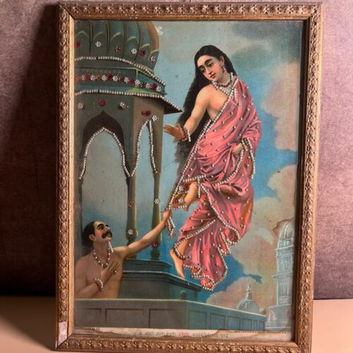 Antique Ravi varma F.A.L. Press Oleograph with Original Taari Work | Circa 1915–1930