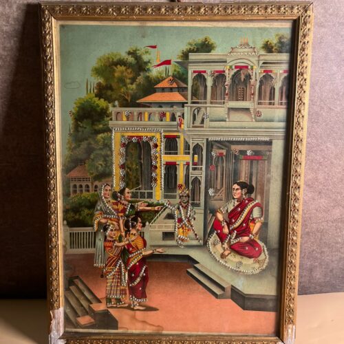 Antique Raja Ravi Varma Oleograph with Original Taari Work | Circa 1920