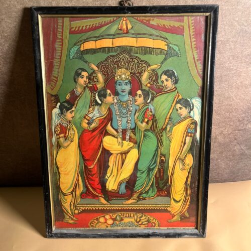 Rare Antique Krishna Panchayatan Oleograph – Ravi Varma Press, Malavli-Lonavla