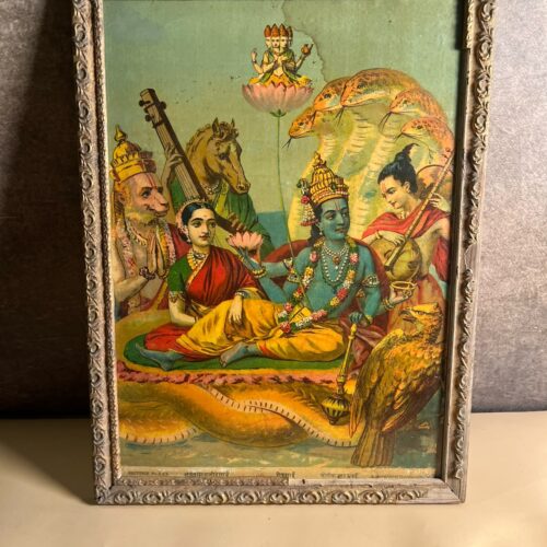 Rare Antique Sheshshayi Vishnu Oleograph – Ravi Varma Press, Karla-Lonavla | Registered No. 303