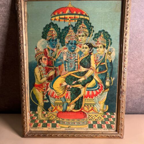 Rare Vintage Ram Panchayatan Lithograph – Ravi Varma Press, Ghatkopar | Registered No. 0064