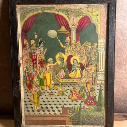 Rare Antique Ram Raj Tilak Chromolithograph – Hem Chander Bhargava | Registered No. 27