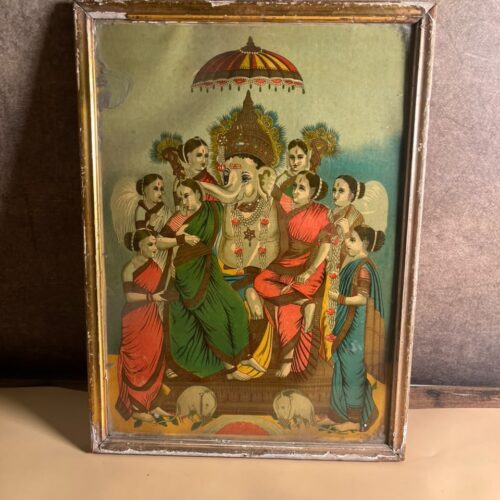 Rare Vintage Riddhi Siddhi Ganapati Oleograph – After Raja Ravi Varma