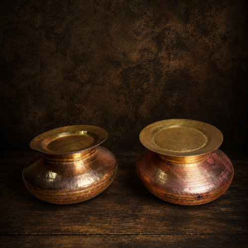 Vintage brass 2 pcs degchi set with lid