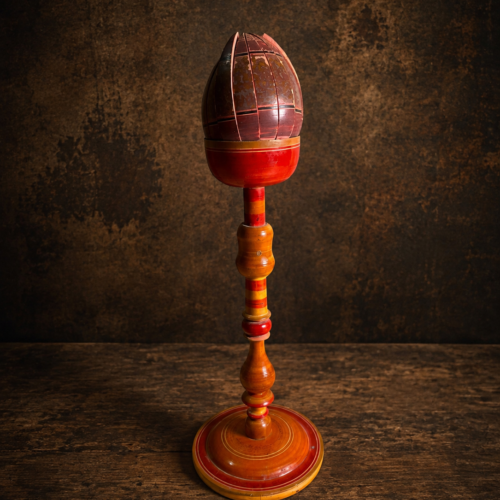 Antique Handcrafted Wooden Opening Lotus Stand – Rare Traditional Indian Folk Art