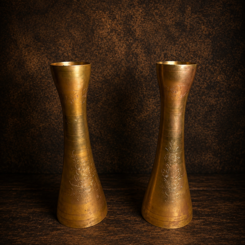 Vintage brass pair flower pots
