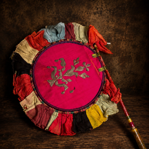 Vintage Hand Fan with Real Silver Zari Work – Traditional Textile Collectible