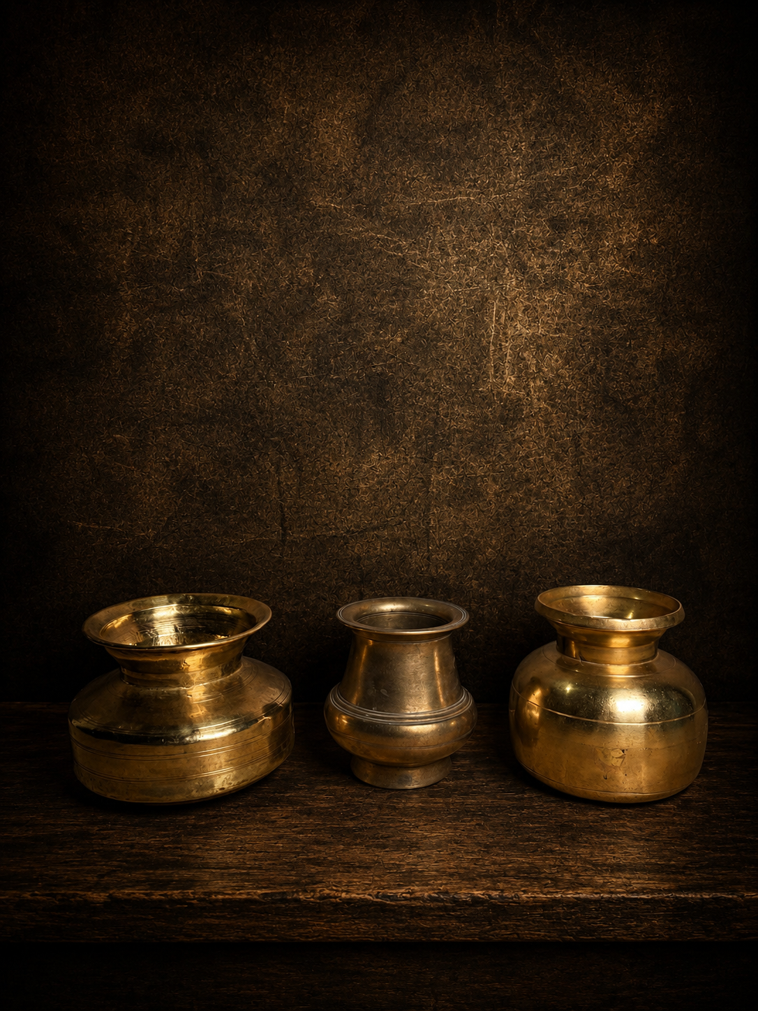Vintage brass 3 pcs pots set
