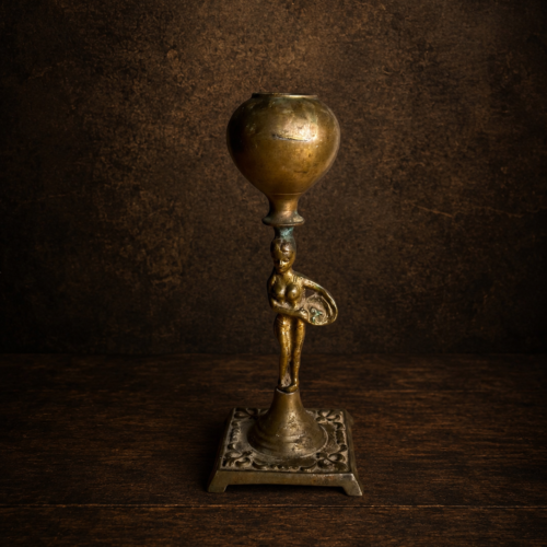 Antique Brass Lady Figurine Candle Stand with Matka