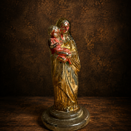 Antique Madonna with Child Silvered Hollow Glass Figurine