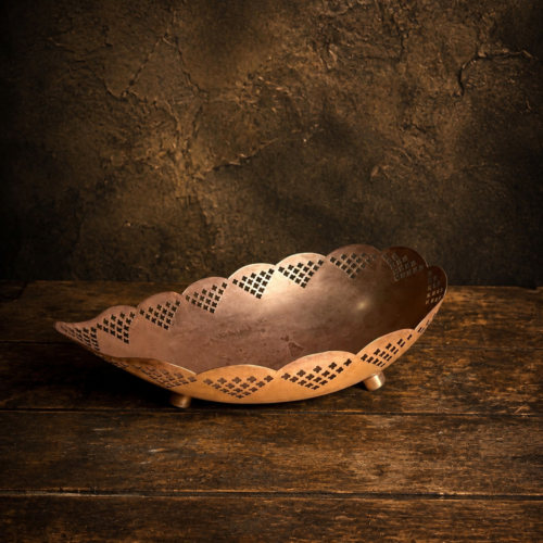 Vintage Brass Pierced Cutwork Serving Bowl | Scalloped Decorative Fruit Bowl