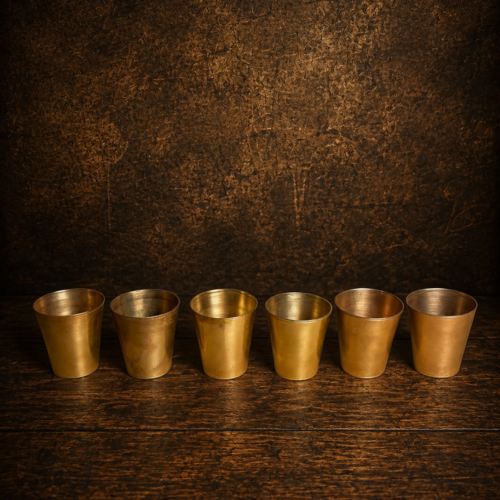Vintage brass set of six pieces miniature shots glasses