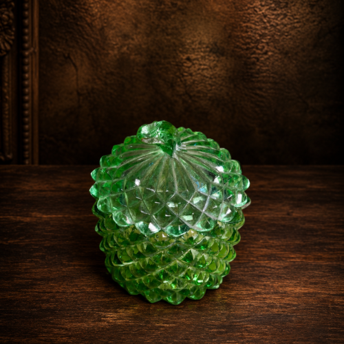 Antique Green Pressed Glass Pineapple Lidded Jar