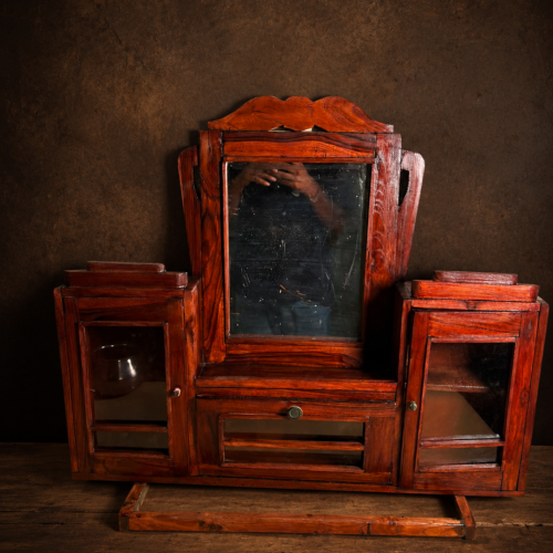 Antique Wooden Wall Hanging Dressing Mirror with Storage