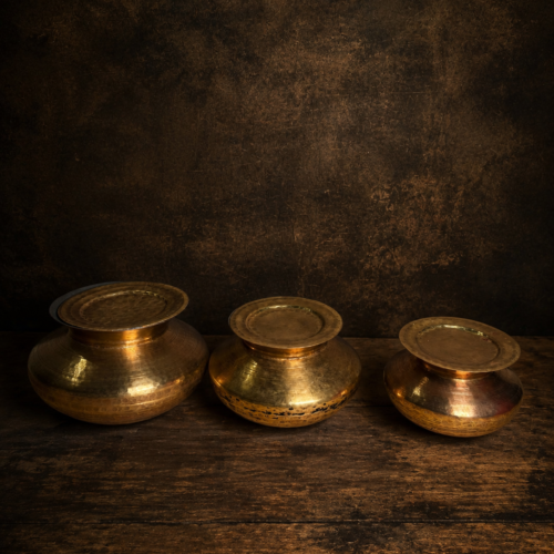 Vintage brass set of 3 pcs degchi set with lid in 3 sizes