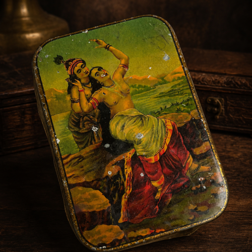 Extremely Rare Vintage Ravi Varma Subject Lithographed Tin Box – Kishori Lal Khettry, Calcutta