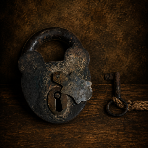 Rare Antique Heavy Iron Padlock with Original Key – Collectible Vintage Lock