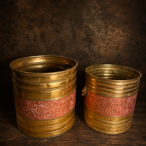 Vintage brass beautiful 2 pcs planter set