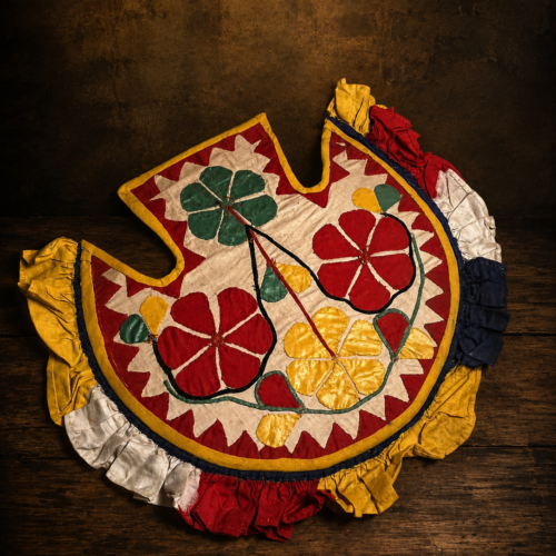 Vintage Traditional Floral Appliqué Hand Fan – Handmade Textile Pankha