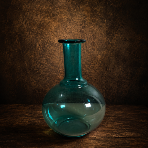 Vintage Teal Green Globular Glass Bottle – Hand-Blown Style Decorative Decanter