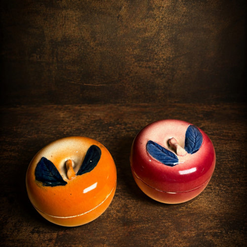Vintage Apple-Shaped Ceramic Trinket Boxes – Set of 2