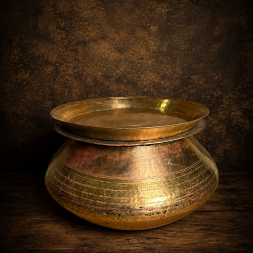 Vintage brass large degchi haandi with lid