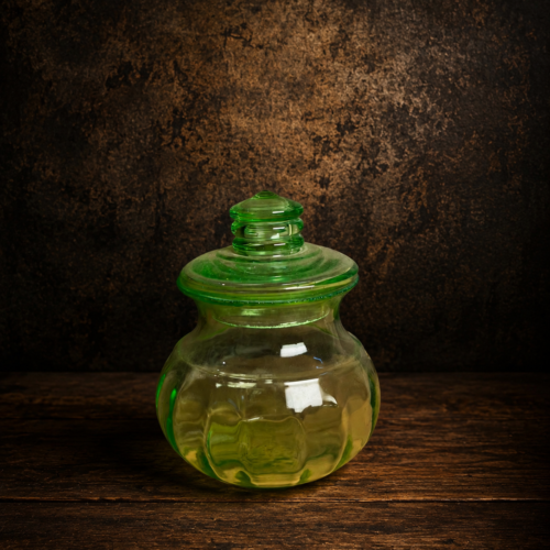 Antique Green Glass Lidded Storage Jar