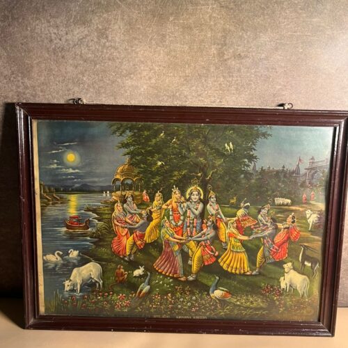 Vintage Krishna Kreeda Print – Anant Shivaji Desai, Bombay | 14 × 20 Inches Framed Devotional Art