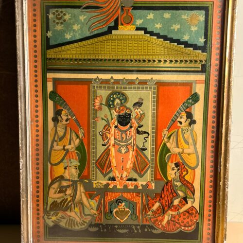 Vintage German Lithograph of Shrinathji – Traditional Indian Devotional Art
