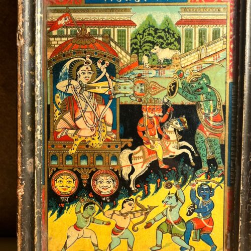 Vintage Manchester Label – Tripurasur Vadh | Rare Hindu Mythological Art