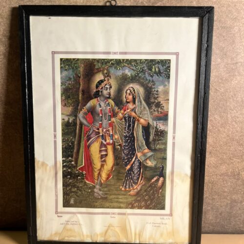 Rare Vintage “Milan” Radha Krishna Colour Print – Art Framing Co., Gaya Art Press, Calcutta | 10 × 14 Inches